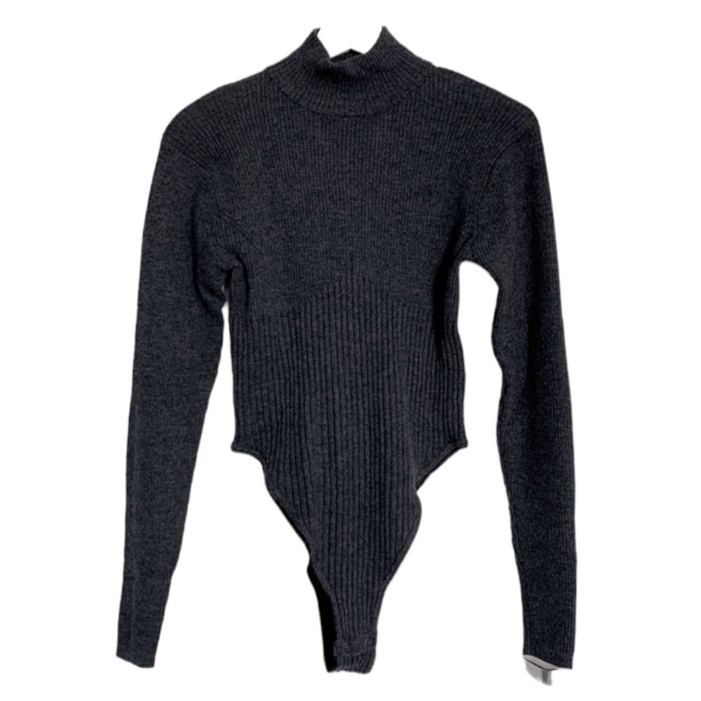 *Juliana Collezione Bodysuit Crewneck Dark Grey Small Business Casual Minimalist
